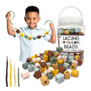 Wooden Lacing Beads - 120 Count - Boho Colors